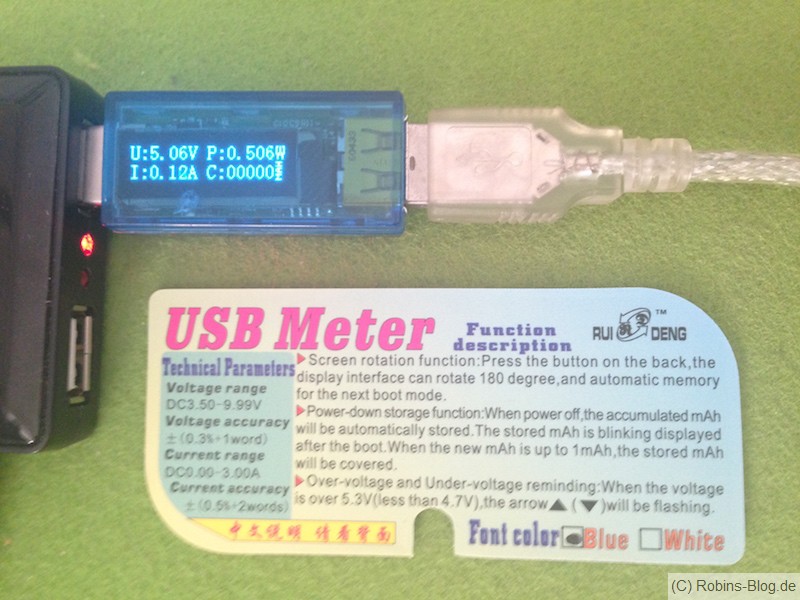 OLED USB Spannungs / Strom / Leistungsmessgerät, direkt am USB-Port angeschlossen
